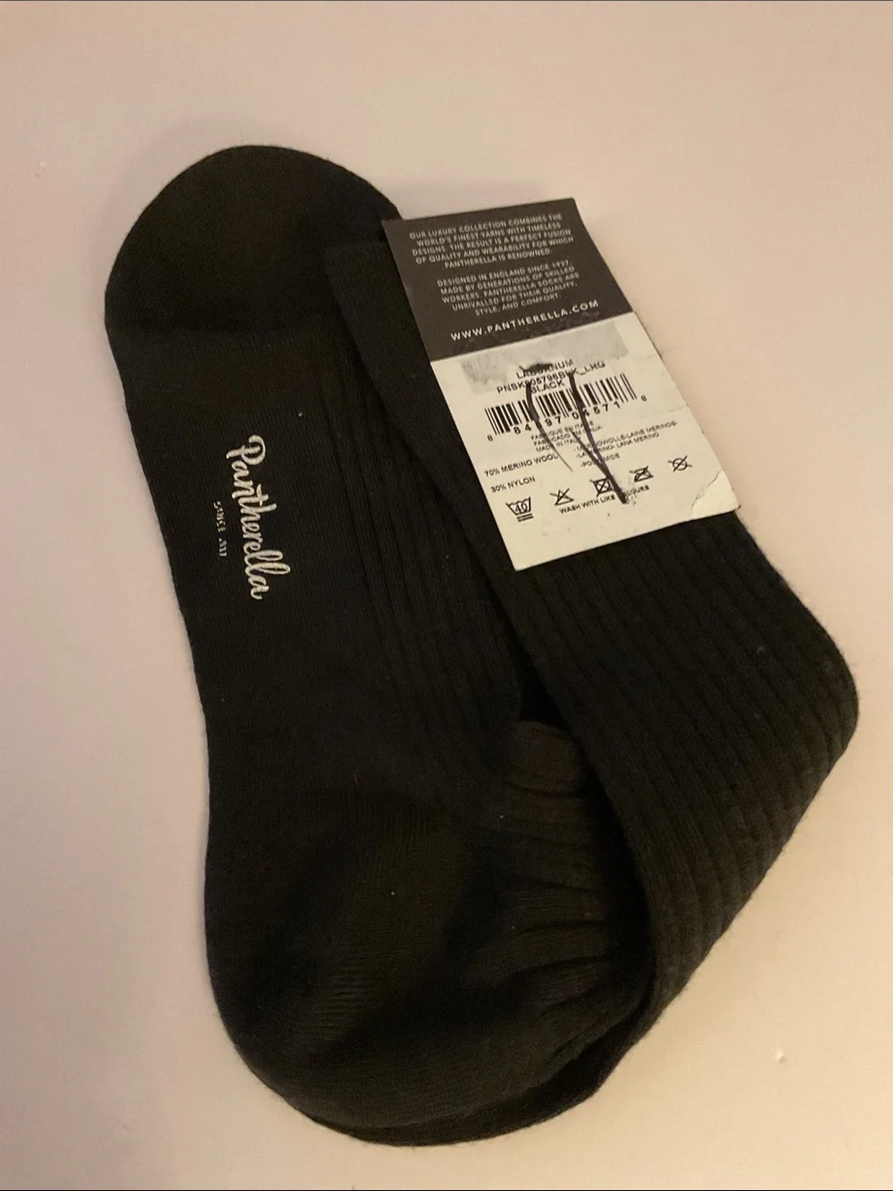 PANTHERELLA LABURNUM MENS FINE WOOL SOCKS IN BLACK SIZE LARGE NWT
